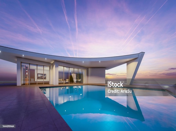 architectural 3d rendering illustration of modern minimal house